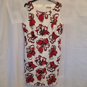 Planet Sleeveless Red, White & Black Floral Sheath Dress - Size 12 - NWT